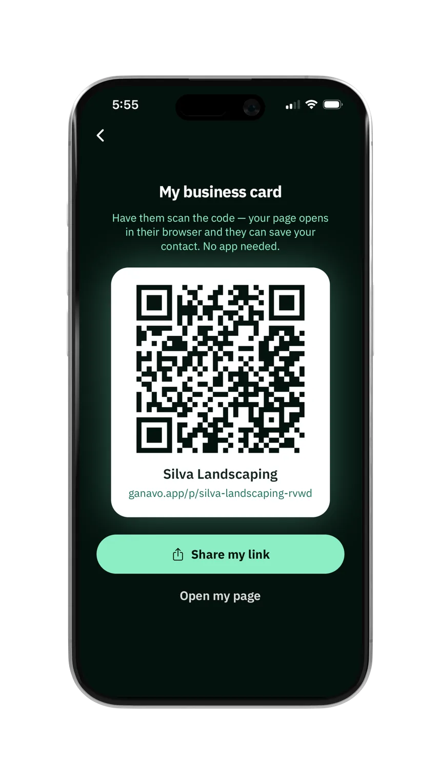 Ganavo digital business card with a QR code