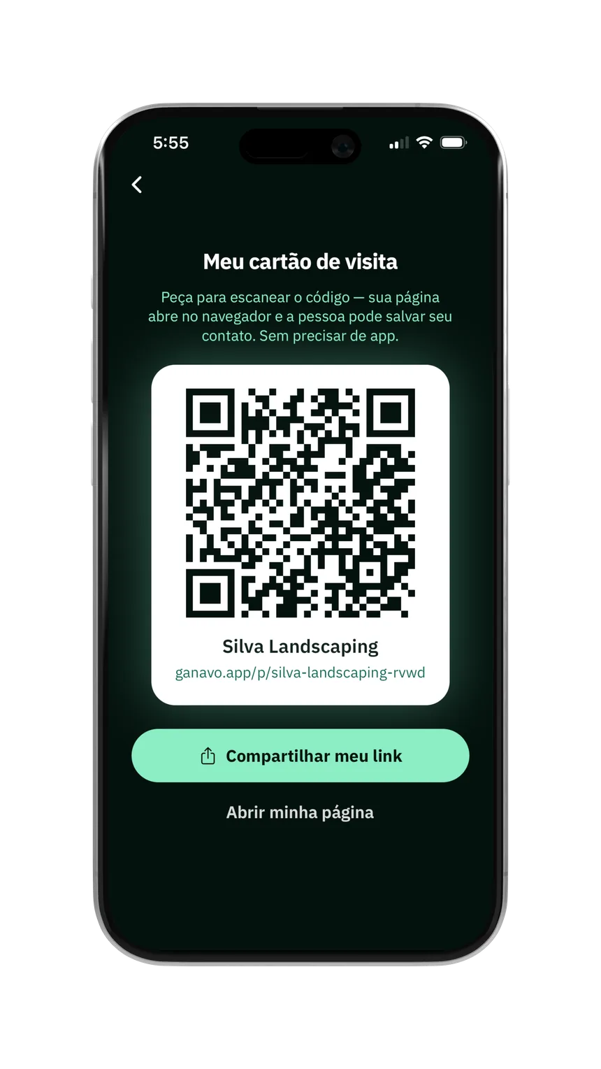 Cartão de visita digital do Ganavo com código QR