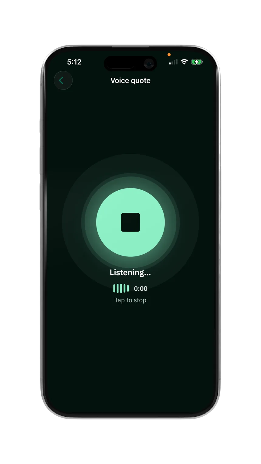 Ganavo voice-quote screen recording — “Listening…”